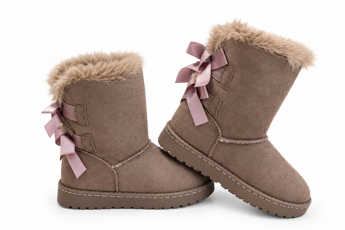 Winter boots taupe met strikjes